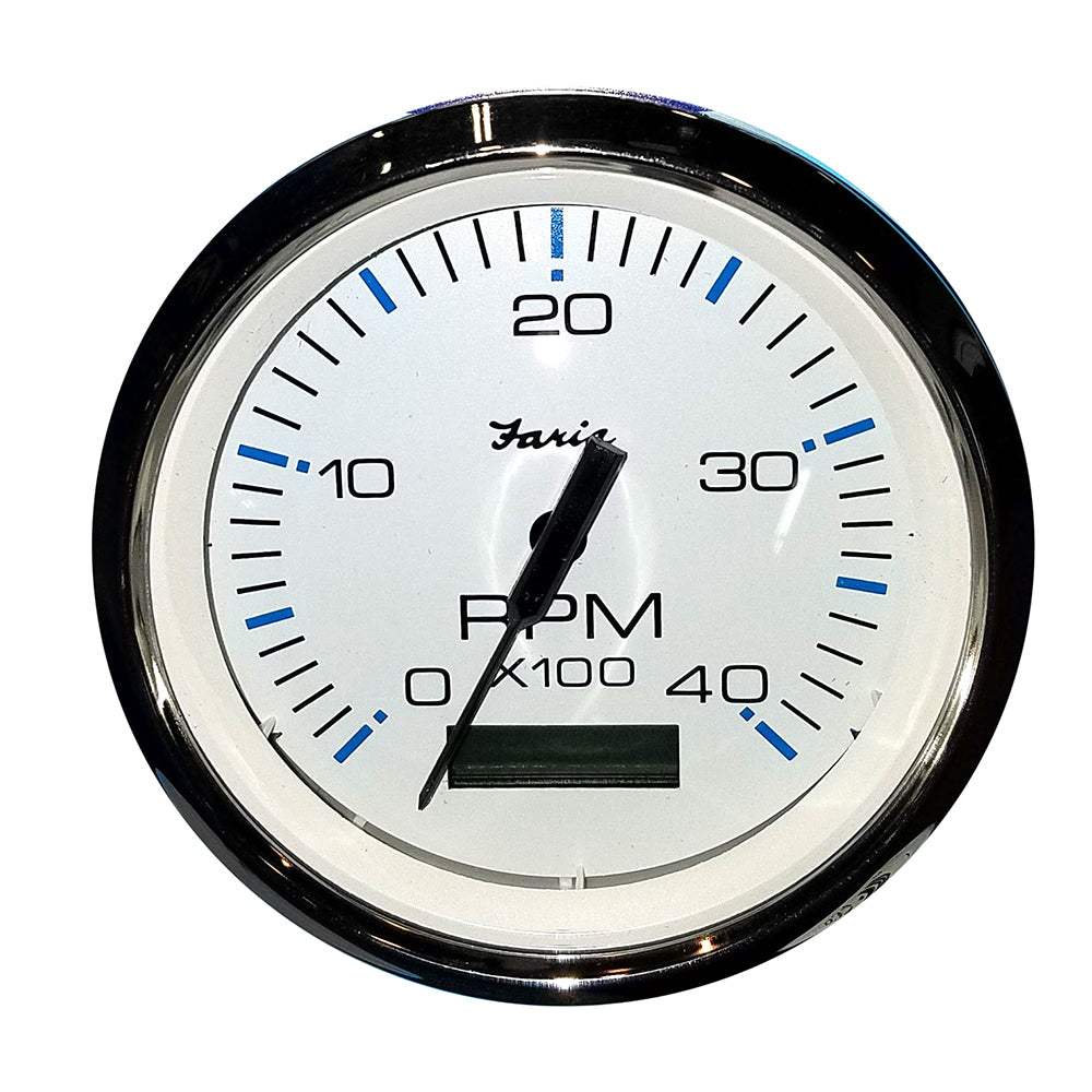 Faria Chesapeake White SS 4" Tachometer w/Hourmeter (4000 RPM) (Diesel