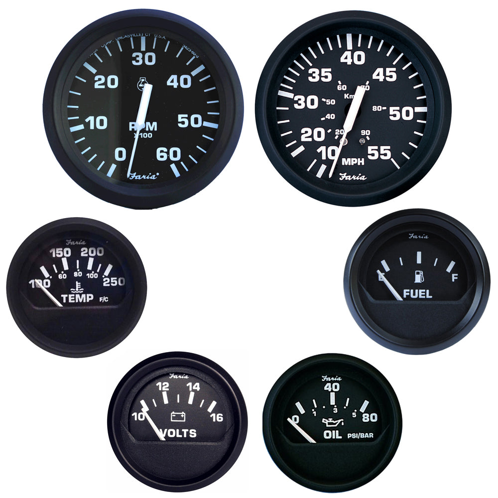 Faria Euro Black Boxed Set - Inboard Motors [KT9799] – Marine Gauge Store